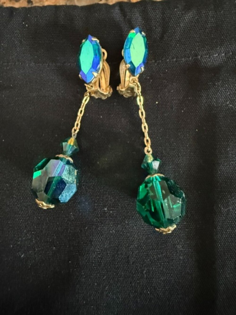 lewis segal clip on earrings green aurora crystal